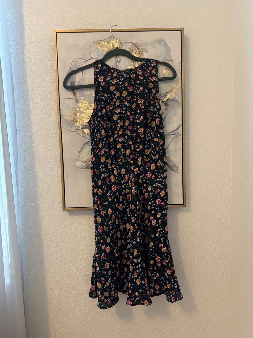Sleeveless Black Floral Mini Dress with Ruffle Hem size 4